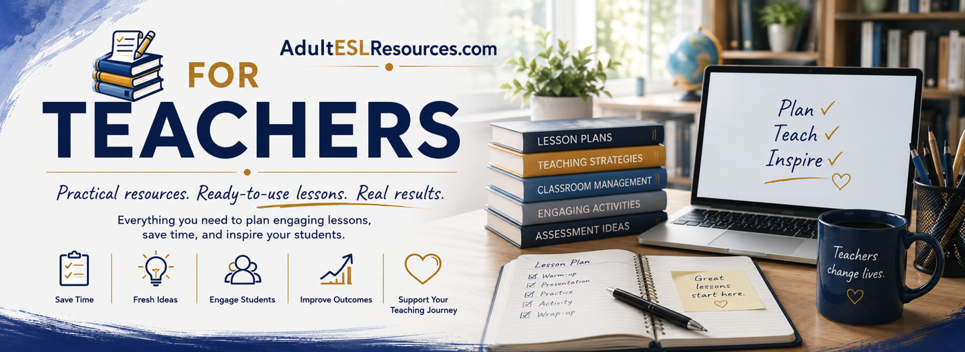 Adult ESL Resources For Teachers banner